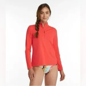 NWT LL Bean Coral Rash Guard XL SunSmart UPF 50+ Sun Shirt 1/4 Zip